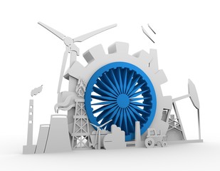 Energy and Power icons set with India flag element. Sustainable energy generation and heavy industry. 3D rendering