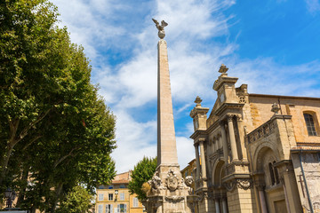 Obelisk in front of the Eglise de la Madeleine in Aix en Provence