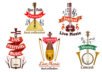 Musical instruments icons for music fest, concert