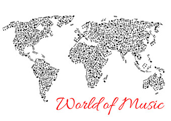 World map of muisc and musical notes