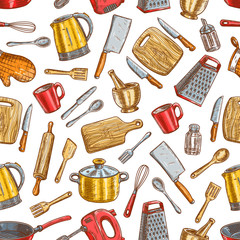 Kitchenware and dishware seamless pattern