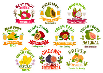 Fresh juicy fruits signs set