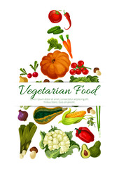 Vegetarian food vector poster with vegetables