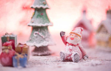 Christmas with pine branch on festive background.