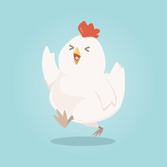 Happy chicken cute cartoon character, vector