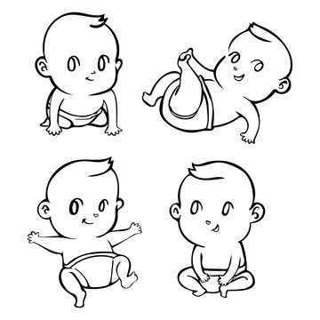 cute cartoon little babies set outline, Vector illustration