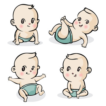 cute cartoon little babies set, Vector illustration