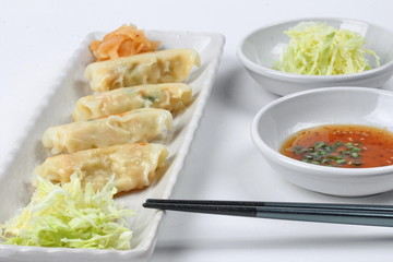 Close up of Japanese steamed stuffing flour as Gyoza.