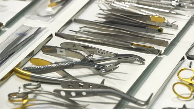 Set of stomatological tools and instruments.