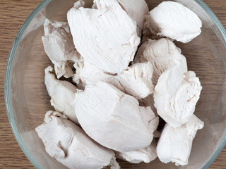 Pile of simple boiled chicken breast