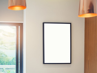 Mock up Poster Frame indoor with Lighting decoration