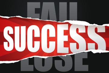Ripped paper of fail and lose to success banner