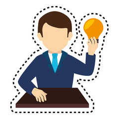 businessman silhouette with bulb vector illustration design