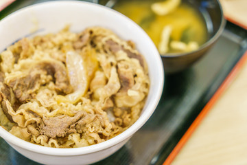 Japanese traditional dish Beef teriyaki with rice