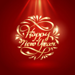 Gold ribbon of HAPPY NEW YEAR calligraphy hand lettering