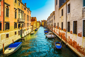 Fototapeta na wymiar Venice cityscape, water canal on sunset. Italy