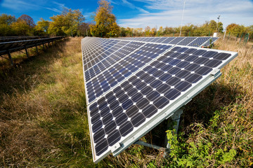 Solar panel, photovoltaic, alternative electricity source - selective focus, copy space