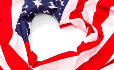 Heart shape American flag on white background .