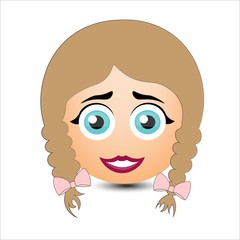 Woman smiles. The girl with pigtails. Vector illustration.