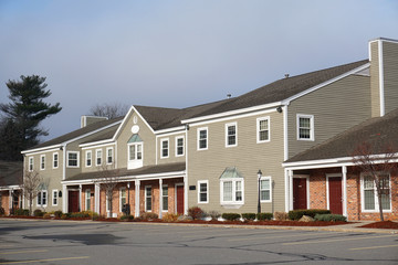 business store building in a row in sunny day