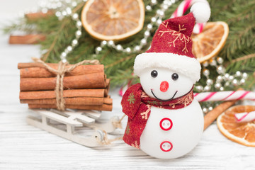 Рождественские украшения снеговик и шары