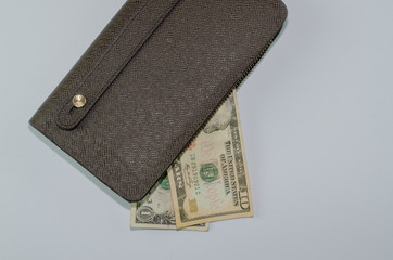 Brown man purse dollar isolated on white background