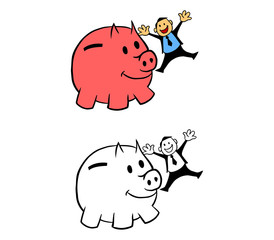 Happy Businessman And Piggy Bank
