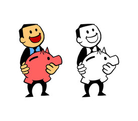 Happy Businessman And Piggy Bank