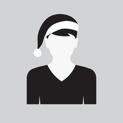 Men icon in the Santa Claus hat. Male web sign, flat art object. Black and white Silhouette of guy. Christmas Avatar picture app. Vector illustration