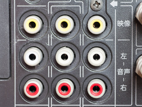 Back panel of a television, RCA sockets