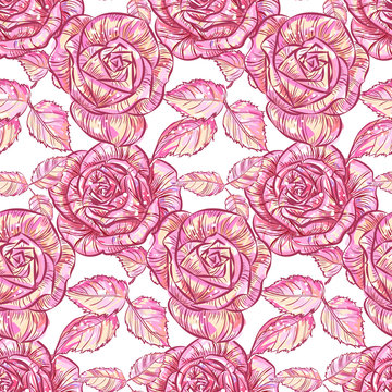 seamless pattern blue and purple roses