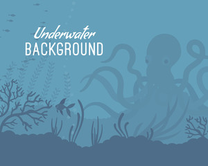 Underwater background template with kraken