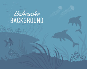 Underwater background template with dolphin