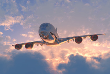 Passenger plane above the clouds. 3d render