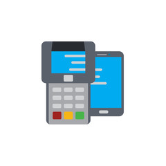 Fototapeta premium Vector icon or illustration with pay terminal and smart phone in material design style