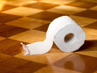 Toilet paper on the wooden floor