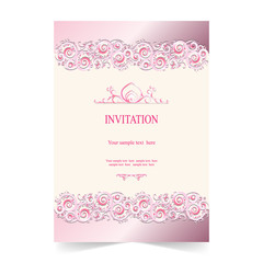 Invitation card, wedding card with ornamental pink background