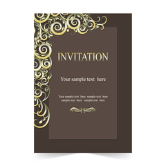 Invitation card, wedding card with ornamental on brown backgroun