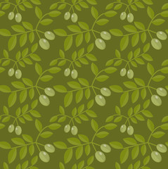Obraz premium Seamless pattern Green olives, Olive endless background, texture, wallpaper. Vector illustration