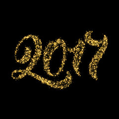 Gold glitter calligraphy lettering for New Year greeting card