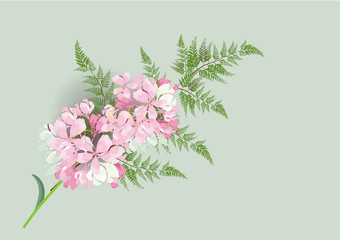 pink flowers with fern leaves  watercolor brush desing for object or   background vector illustration