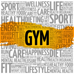 GYM word cloud collage, health concept background