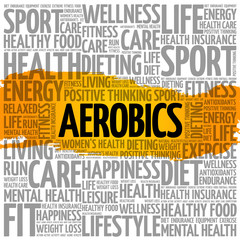 Aerobics word cloud collage, health concept background