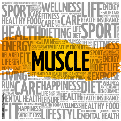 "Muscle word cloud collage, health concept background" Stock image and