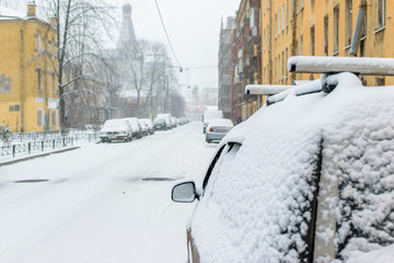 RUSSIA, SAINT-PETERSBURG - November, 2016: the heavy snowfall in the city