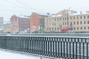 Fototapeta premium RUSSIA, SAINT-PETERSBURG - November, 2016: the heavy snowfall in the city