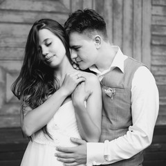 Happy newlywed couple having fun