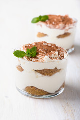 Homemade tiramisu dessert in  glass