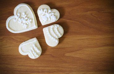 Christmas gingerbread cookies on wooden table with copy space ,