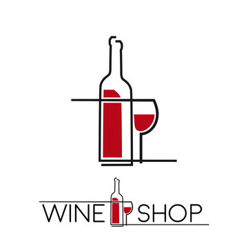 Vector simple sign wine shop, broken line in red and black